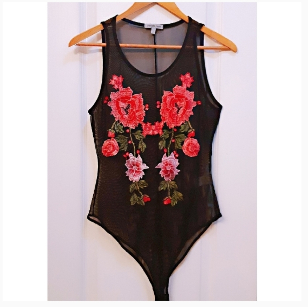 Charlotte Russe - Sheer Black Embroidered Bodysuit